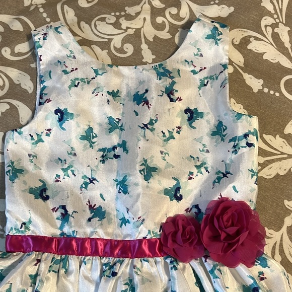 “Dressed Up” by Gymboree white spring dress with Teal and Magenta flowers sz 6 - Picture 2 of 11